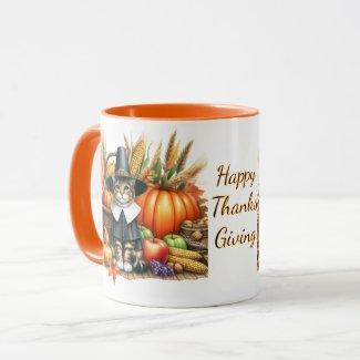 Happy Thanksgiving Pilgrim Cat  Mug