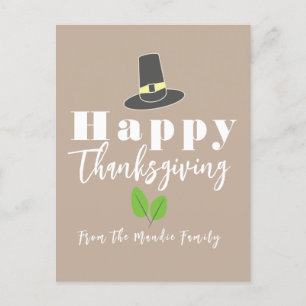Happy Thanksgiving Pilgrim Hat Greenery Script Postcard