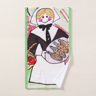 HAPPY THANKSGIVING PILGRIM LADY HAND TOWEL 