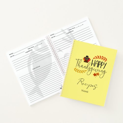 Happy Thanksgiving Pilgrim Personalized Recipe  Notebook