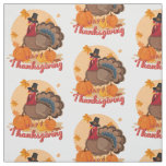 happy thanksgiving pilgrim turkey fabric