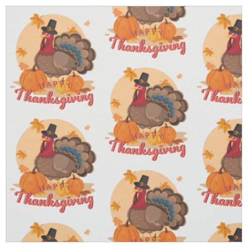 happy thanksgiving pilgrim turkey fabric