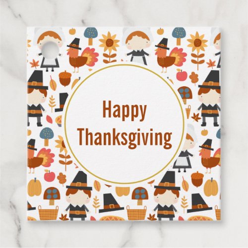 Happy Thanksgiving Pilgrims Harvest Pattern Favor Tags