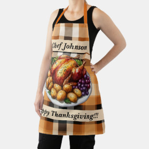Happy Thanksgiving Plaid Fall Colors Apron