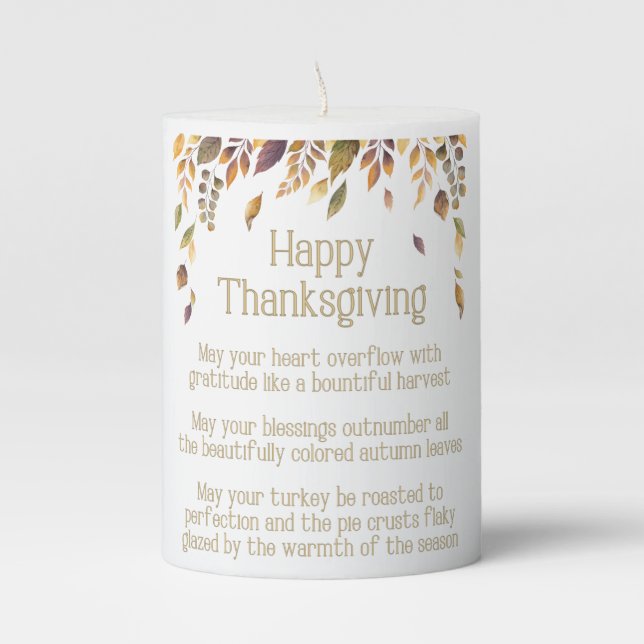 Happy Thanksgiving Poem Holiday Pillar Candle (Front)