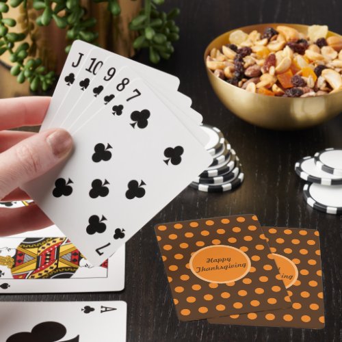 Happy Thanksgiving Polka Dot Playing Cards Brown