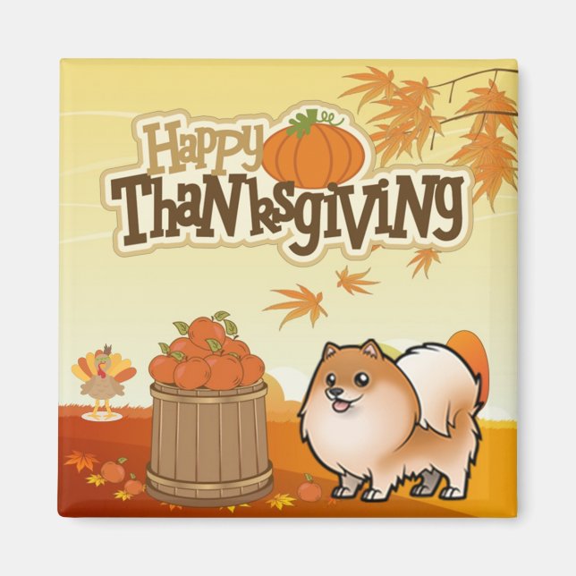 Happy Thanksgiving Pomeranian Magnet (Front)