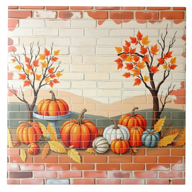 Happy Thanksgiving Popular Beautiful Fall Ceramic Tile (Front)
