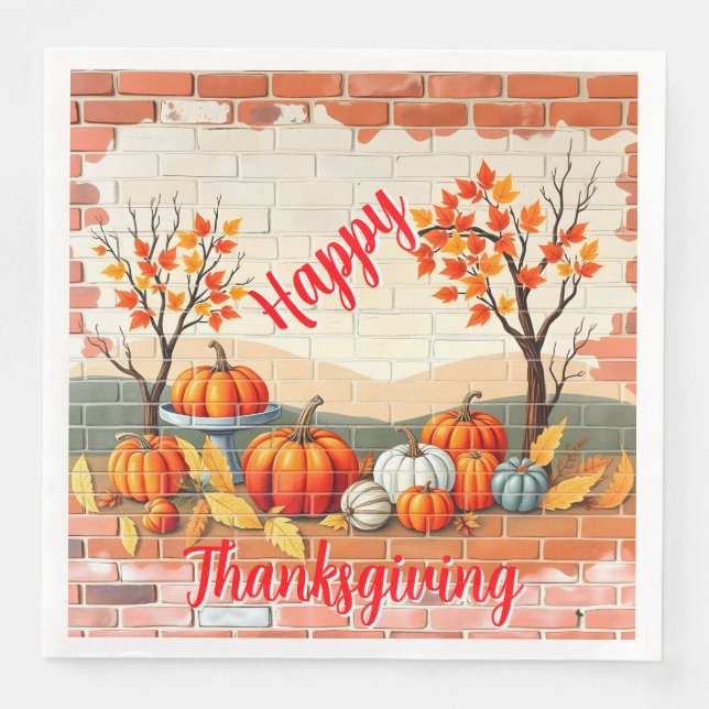 Happy Thanksgiving Popular Beautiful Fall Paper Dinner Napkins (Front)