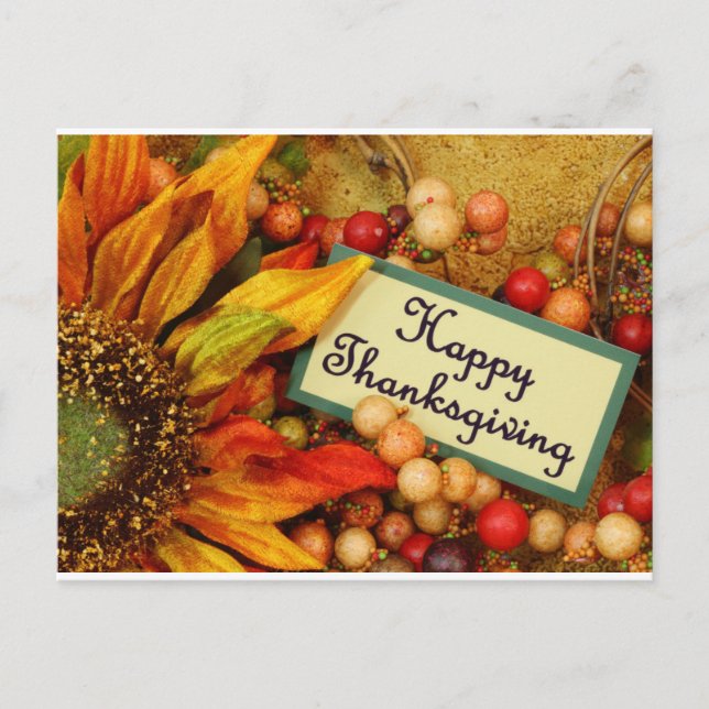 Happy Thanksgiving Pretty Floral Holiday Postcard (Front)