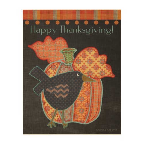 Happy Thanksgiving  Prim Crow Wood Wall Art