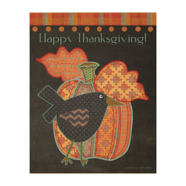 Happy Thanksgiving! | Prim Crow Wood Wall Art (Front)