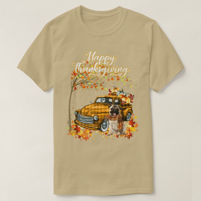 Happy Thanksgiving Pug Dog Autumn Fall Pumpkins Tr T-Shirt (Design Front)
