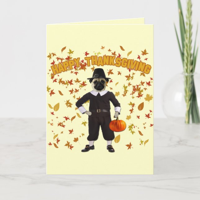 Happy Thanksgiving Pug Greeting Card (Front)