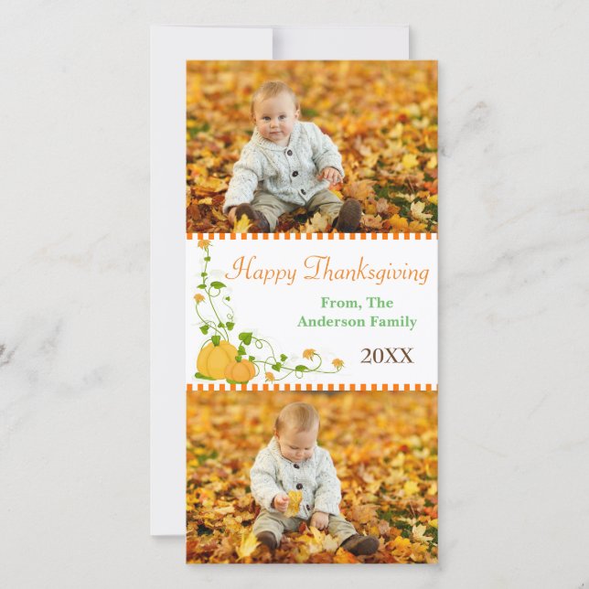 Happy Thanksgiving Pumpkin 2 Photos - Photo Card (Front)