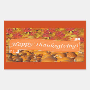 Happy Thanksgiving Pumpkin and Fall Leaves Rectangular Sticker