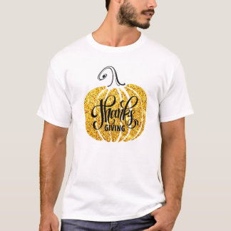 Happy Thanksgiving Pumpkin Autumn Leaves Flat T-Shirt