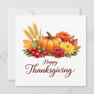 Happy Thanksgiving Pumpkin, Berries and Flowers Holiday Card