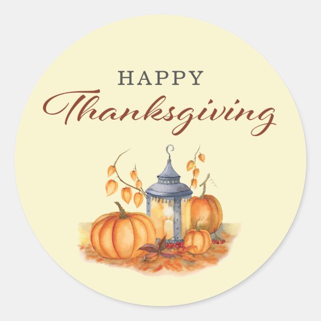 Happy Thanksgiving Pumpkin  Classic Round Sticker (Front)