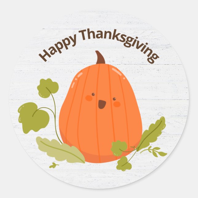 Happy Thanksgiving Pumpkin Classic Round Sticker (Front)