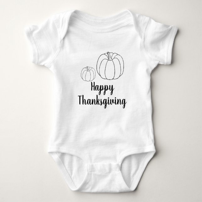 Happy Thanksgiving pumpkin custom text cute Baby Bodysuit (Front)