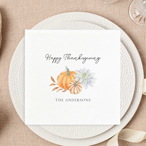 Happy Thanksgiving Pumpkin Fall Elegant Napkins