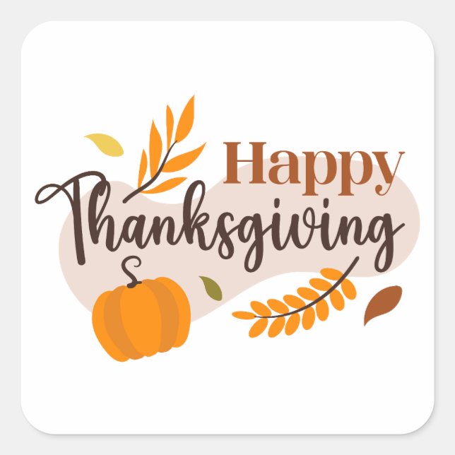 Happy Thanksgiving Pumpkin Fall Leaves  Square Sticker (Front)