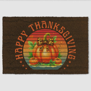 Happy thanksgiving pumpkin fall season autumn fiber doormat