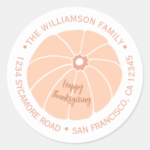 Happy Thanksgiving Pumpkin Family Return Address Classic Round Sticker
