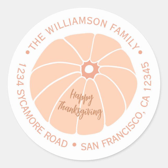 Happy Thanksgiving Pumpkin Family Return Address Classic Round Sticker (Front)