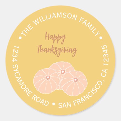 Happy Thanksgiving Pumpkin Family Return Address Classic Round Sticker