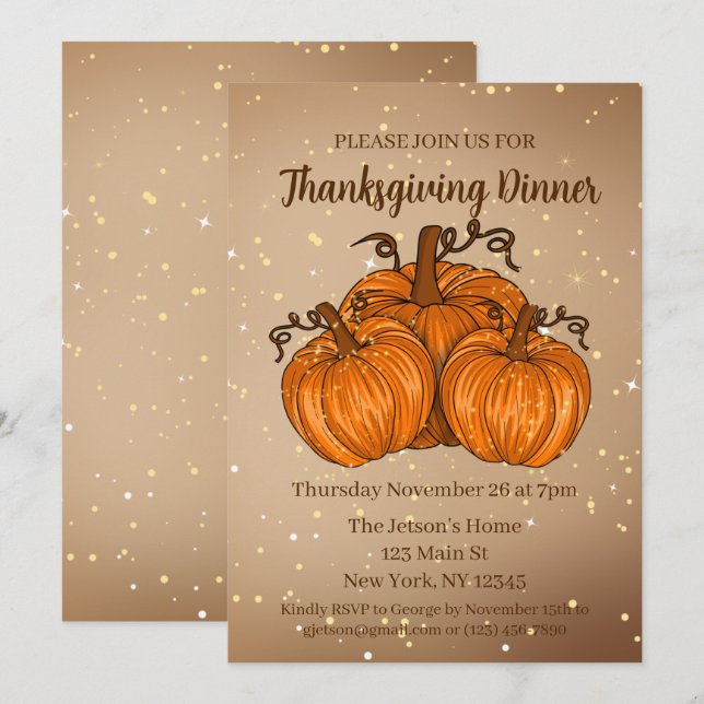Happy Thanksgiving Pumpkin Glitter Invitation (Front/Back)