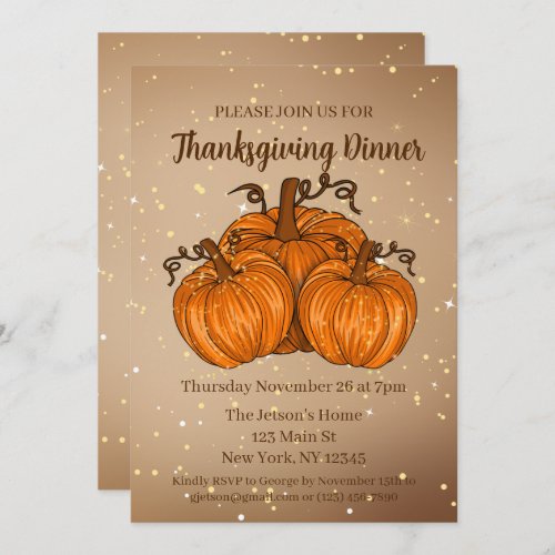 Happy Thanksgiving Pumpkin Glitter Invitation