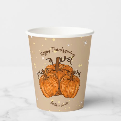 Happy Thanksgiving Pumpkin Glitter Paper Cups