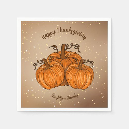Happy Thanksgiving Pumpkin Glitter Paper Napkin