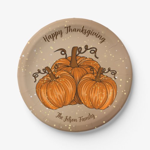 Happy Thanksgiving Pumpkin Glitter Paper Plate