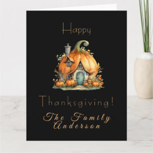 Happy thanksgiving pumpkin house yellow black card
