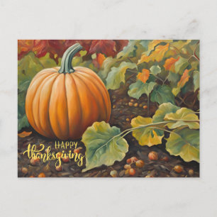 Happy Thanksgiving Pumpkin in the Garden Holiday Postcard