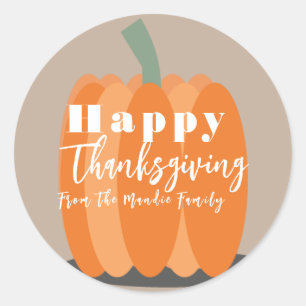 Happy Thanksgiving Pumpkin Large Favor Classic Round Sticker