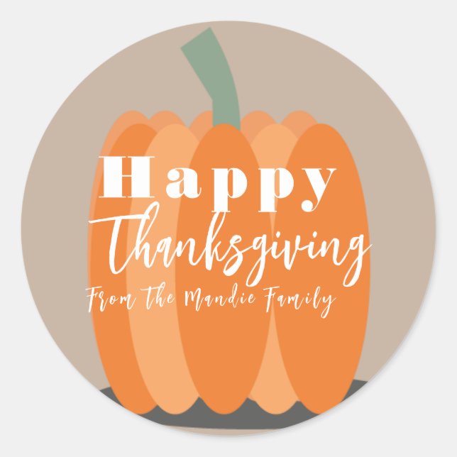 Happy Thanksgiving Pumpkin Large Favor Classic Round Sticker (Front)