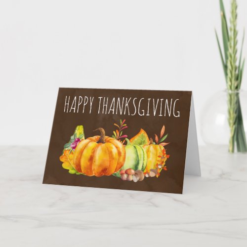 Happy Thanksgiving Pumpkin Leaves and Vegetables Card