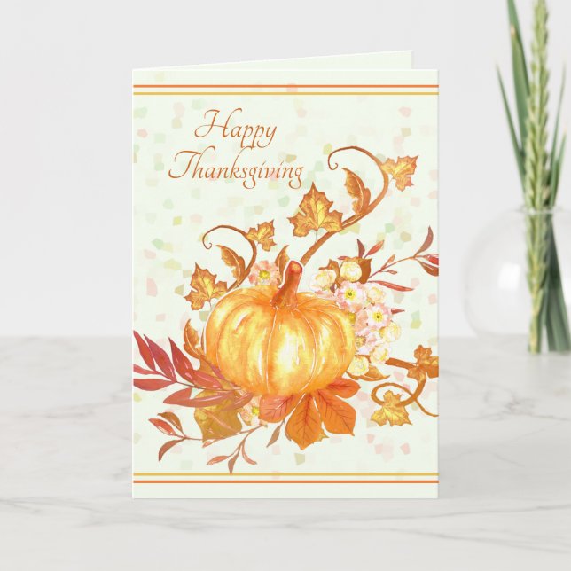 Happy Thanksgiving Pumpkin Leaves Art Card (Front)
