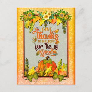 Happy Thanksgiving Pumpkin Leaves Fall Festival Holiday Postcard