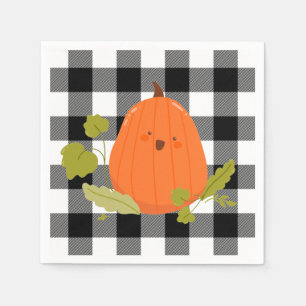 Happy Thanksgiving Pumpkin On Plaid Napkins