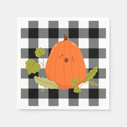 Happy Thanksgiving Pumpkin On Plaid Napkins