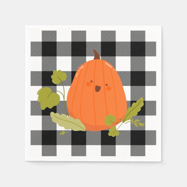 Happy Thanksgiving Pumpkin On Plaid Napkins (Front)