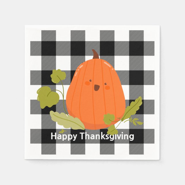 Happy Thanksgiving Pumpkin On Plaid Napkins (Front)