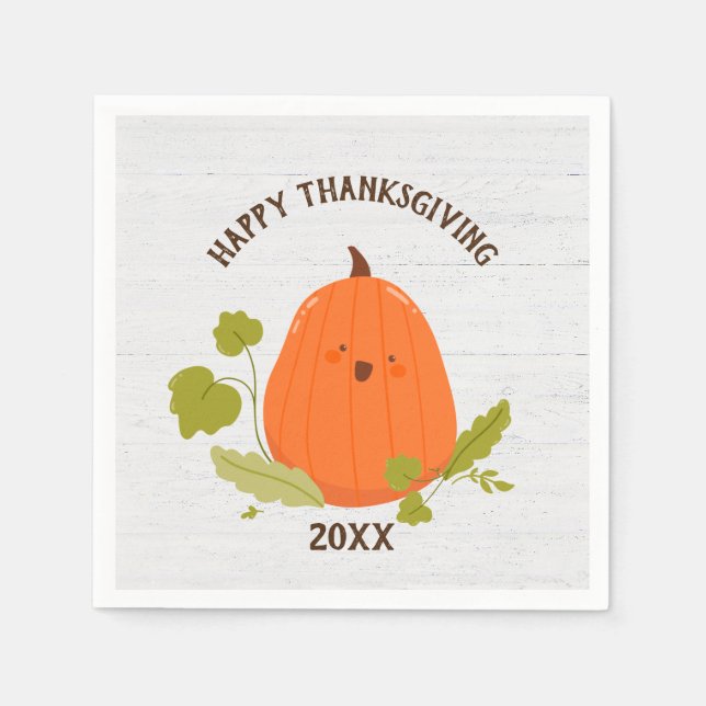 Happy Thanksgiving Pumpkin Paper Plate Napkins (Front)