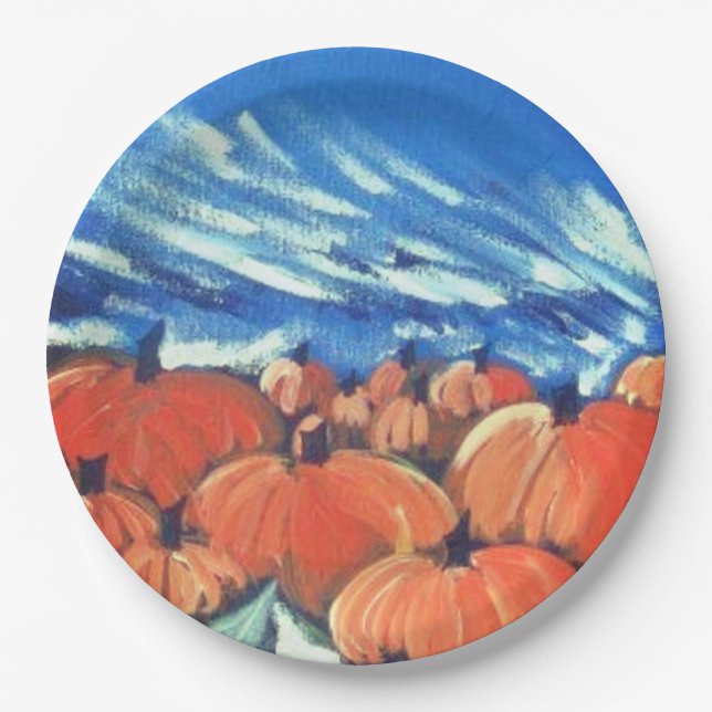 Happy Thanksgiving Pumpkin Patch Paper Plates (Front)
