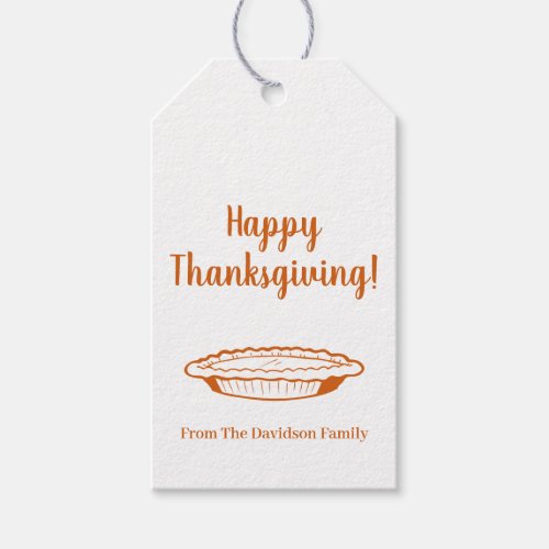 Happy Thanksgiving pumpkin pie custom name favor Gift Tags